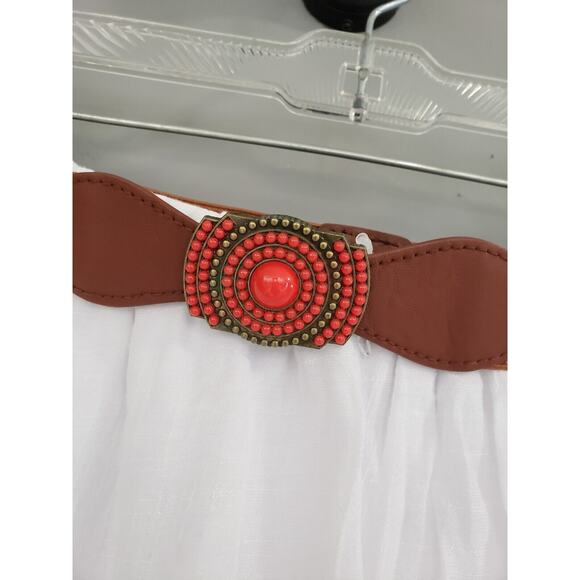 NEW Size Large Junior's y2k 2000s boho hippie bohemian white skirt brown belt - Picture 2 of 4